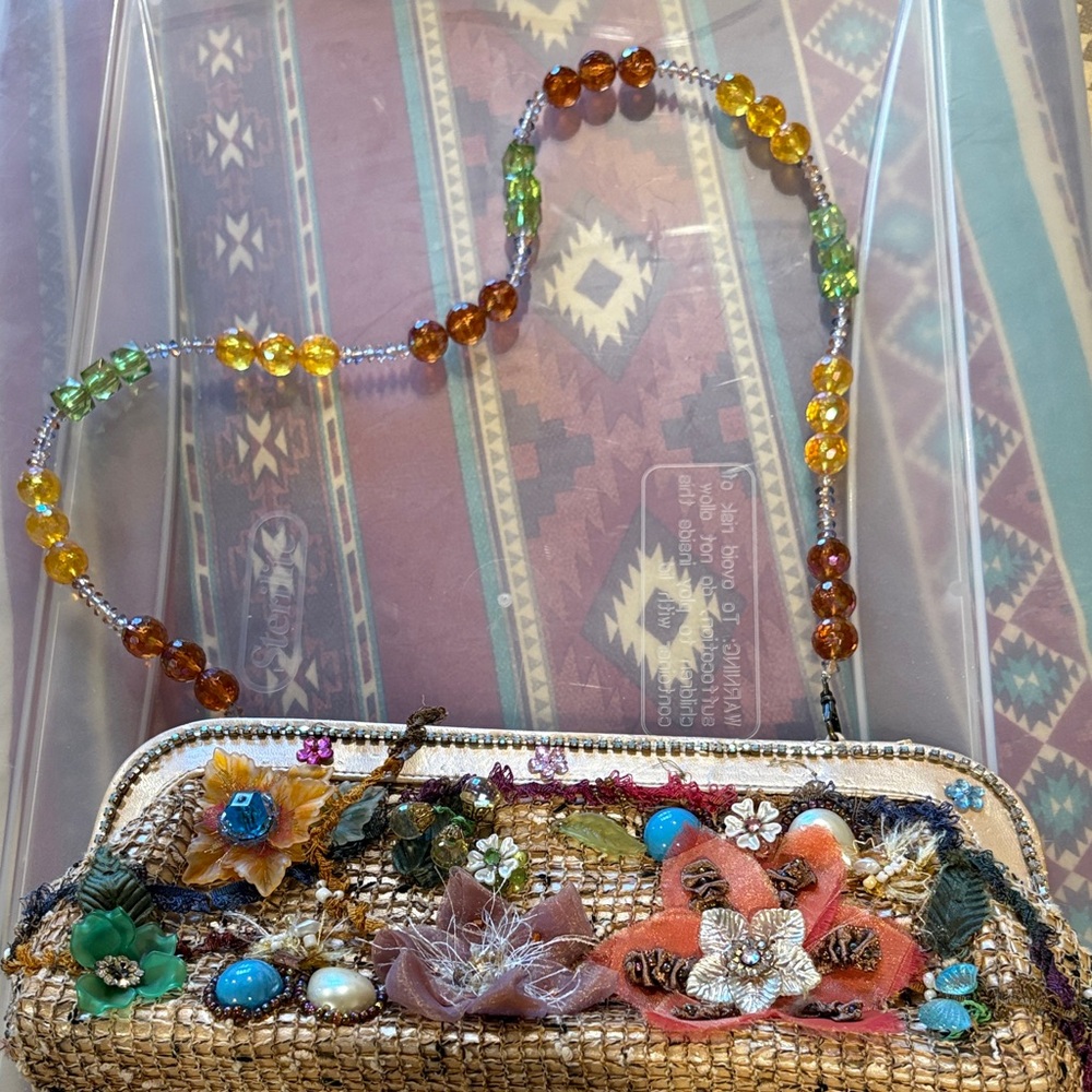 Mary Frances Multicolor Beaded Floral Embellished Clutch